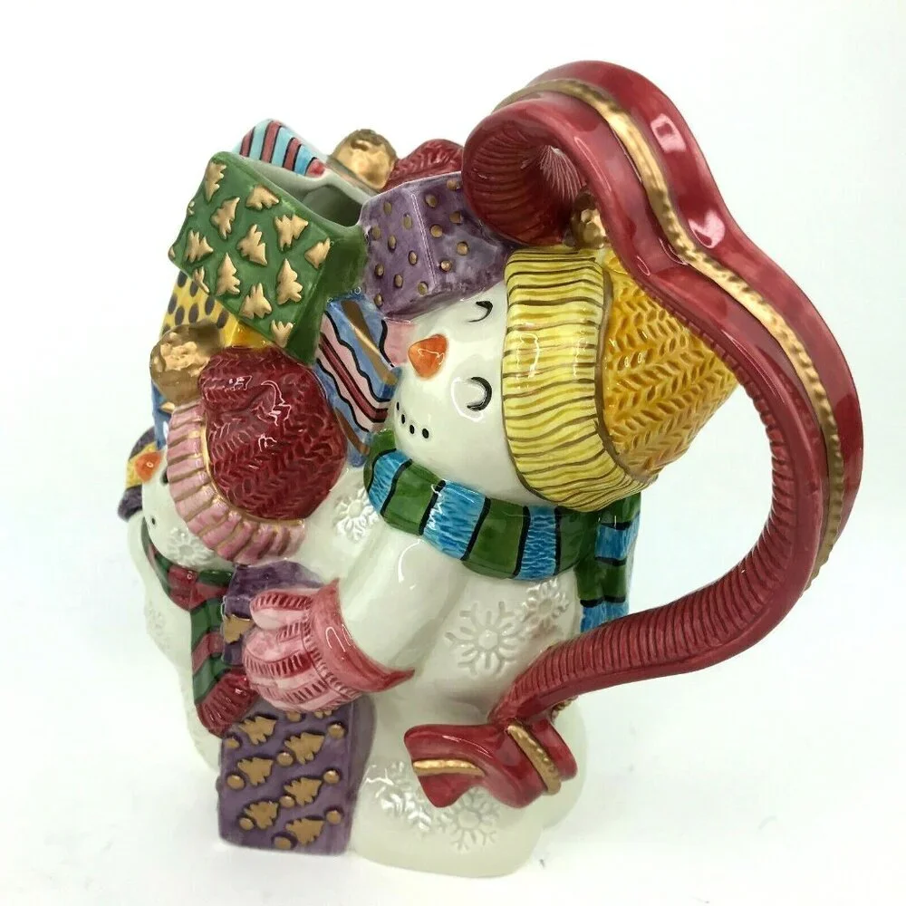 Vtg 1995 Fitz and Floyd Frosty Folks Pitcher Snowman Christmas Presents w/ Box